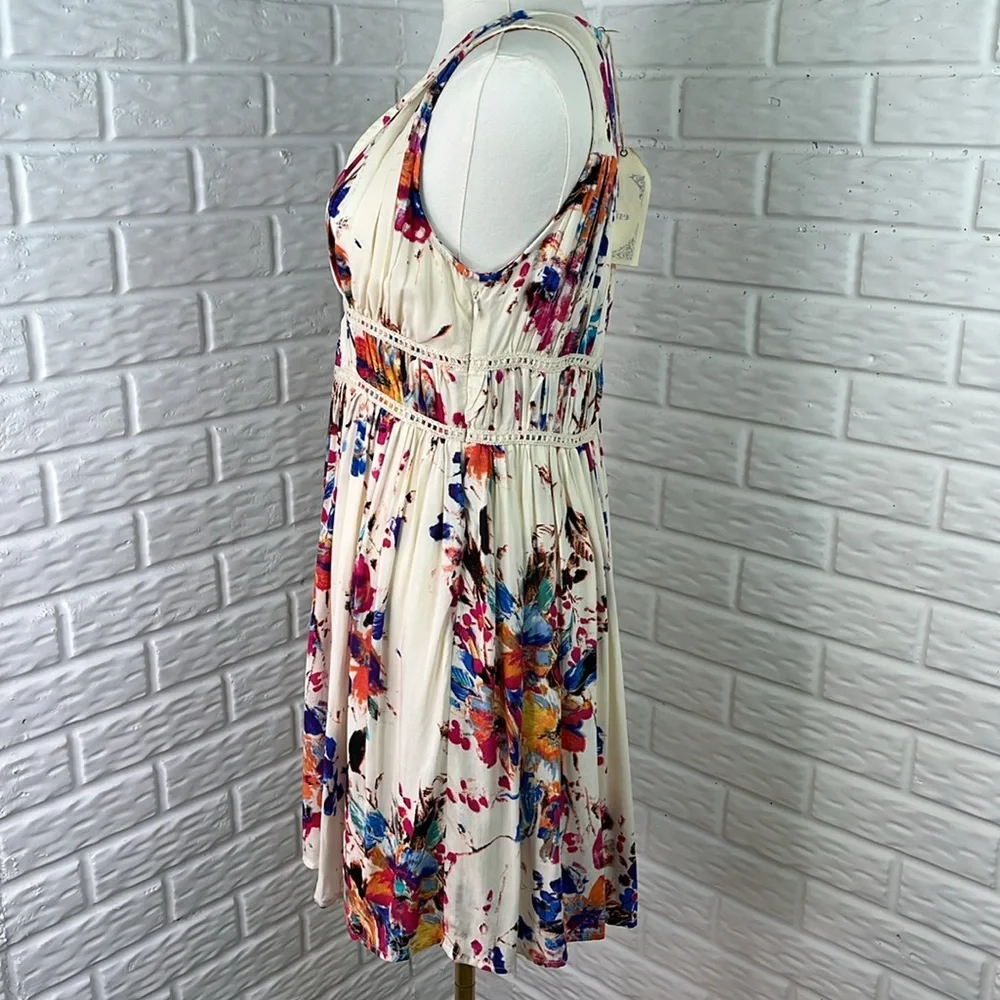 ENTRO FIT AND FLARE FLOWY RAYON DRESS COLORFUL WITH CREAM LINED SZ SM NWT - Picture 5 of 16